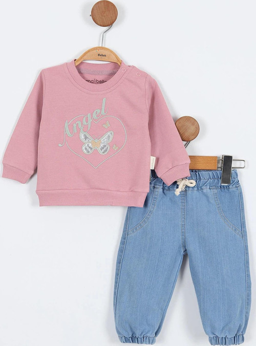 Kelebek Desen Sweatshirt Pantolon Kız Bebek Alt Üst Takım Kız Bebek İkili Takım Kız Bebek 2li Takım