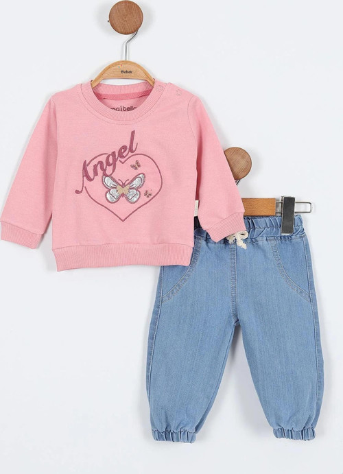 Kelebek Desen Sweatshirt Pantolon Kız Bebek Alt Üst Takım Kız Bebek İkili Takım Kız Bebek 2li Takım