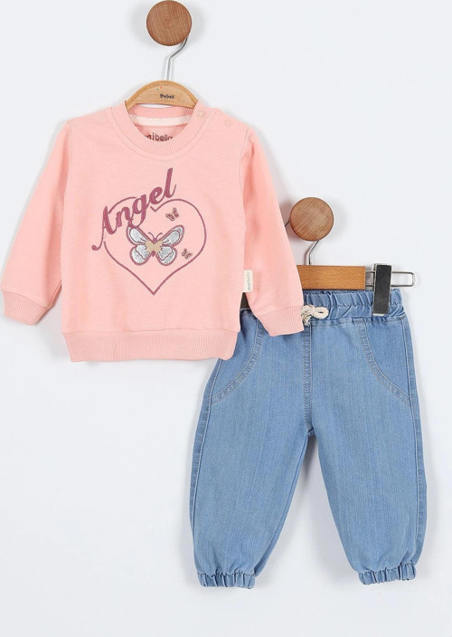 Kelebek Desen Sweatshirt Pantolon Kız Bebek Alt Üst Takım Kız Bebek İkili Takım Kız Bebek 2li Takım