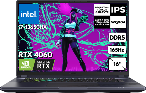 Aorus 16X i7-13650HX 48 GB 4 TBSSD 8GB RTX4060 16″ WQXGA 165Hz Windows 11 Home Gaming Notebook 9KG-43TRC54SD BT47