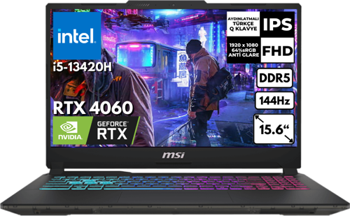 CYBORG C15 i5-13420H 48 GB 2 TBSSD 8GB RTX4060 15.6" FHD 144Hz Windows 11 Pro Gaming Laptop A13VF-1204XTR BT65