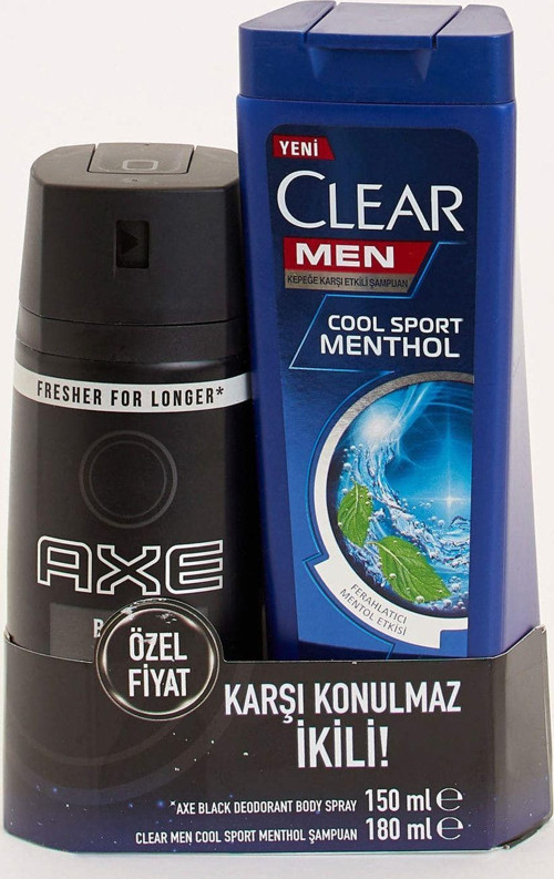 Erkek Deodorant Sprey Black 150 Ml + Clear Cool Sport Menthol Şampuan 180 Ml