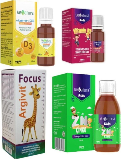 Argivit Focus Şurup 150 Ml +Kids Çinko 100 Ml + Yetişkin+Çocuk D3 Vitamini 20 Ml