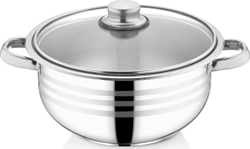 Bestinox 26x14 cm Boru Kulplu Cam Kapaklı Çelik Derin Tencere-6.5 Litre