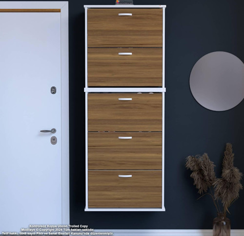 VARBİ UMAY' 2 Li Asma Antre Hol 72x181x25, 5 cm’ lik 5 Düşer Kapak 10 Göz Raf Bölme Ayakkab