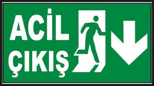 Fosforlu Acil Çıkış Levhası - Fotolümenli - Aşağı Yön