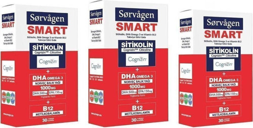 Smart Sitikolin Dha Omega 3 ve B12 30 Kapsül x 3 Sorvagen Smart Sitikolin Dha Omega 3 ve B12 30 Kapsül x 3 - Aromasız