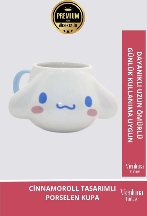 Deluxe Tasarım Dekoratif Estetik Armağan Sevgili Dost Aşk Arkadaş Porselen Cinnamoroll Kupa Bardak