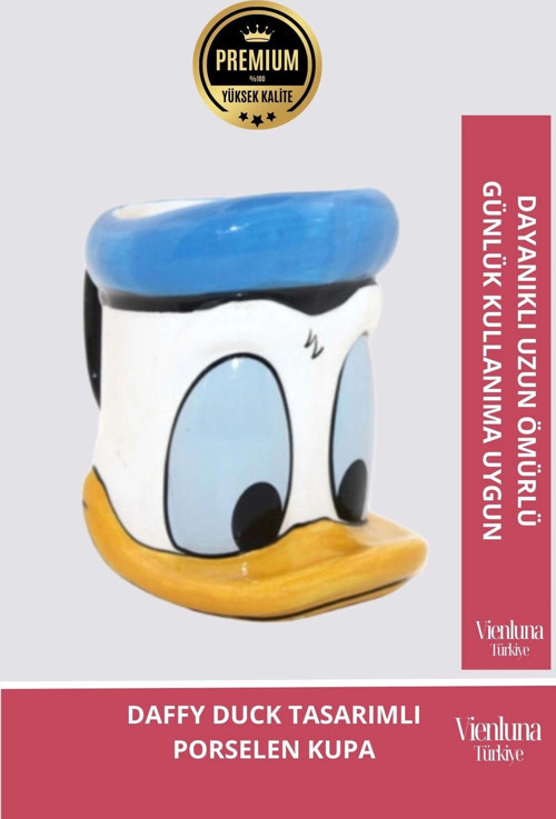 Deluxe Tasarım Dekoratif Estetik Armağan Sevgili Dost Aşk Arkadaş Porselen Daffy Duck Kupa Bardak