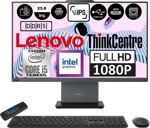 Thinkcentre Neo 24 50A Gen5 Intel Core I5 13420H 64GB Ddr5 1tb SSD Windows 11 Home Intel® UHD Graphics 23.8" Fhd All In One Bilgisayar 12SC000QTRH13 + Zetta Flash Bellek