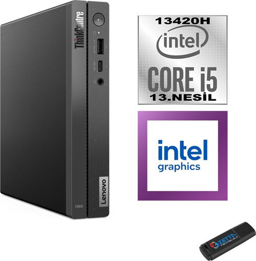 Thinkcentre Neo 50Q Gen 4 Intel Core I5-13420H 64GB 4tb SSD Windows 11 Home Mini Bilgisayar 12LN006KTRH20 + Zetta Flash Bellek