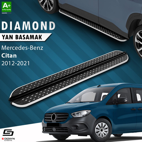 S-Dizayn Citan Uzun Şase Diamond Krom Yan Basamak 223 Cm 2012-2021 A+ Kalite
