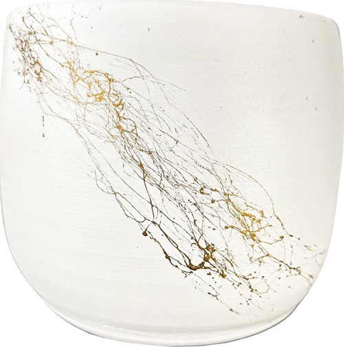Beyaz Üzeri Gold Mermer Efektli Toprak Saksı Saksılık Salon Çiçeklik - 19 CM