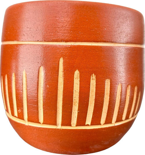 Dik Çizgi Desenli Toprak Saksı Saksılık Salon Çiçeklik - 19 CM