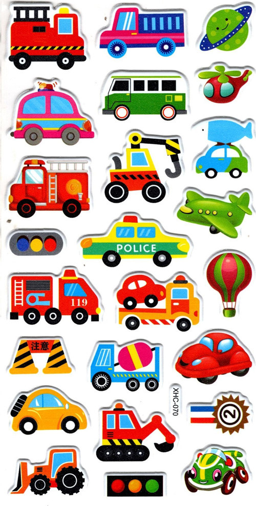 Sticker Kabartmalı Stiker Çıkartma Etiket (XHC070)-18x9 cm- Şirin Araba