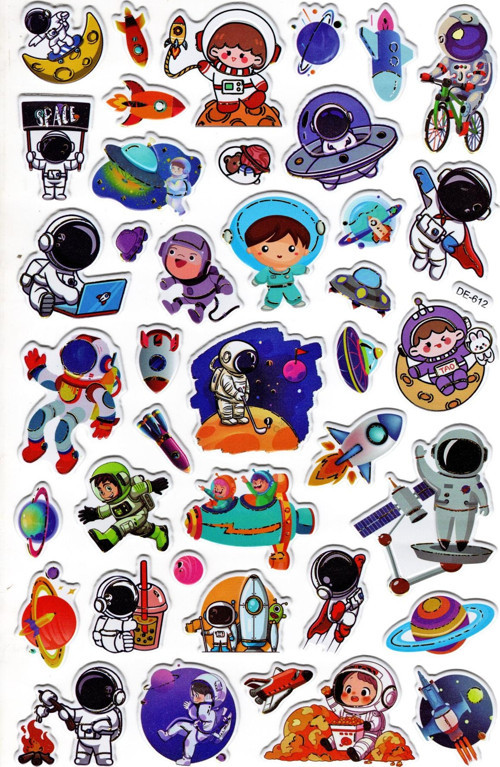 Sticker Kabartmalı Yaldızlı Stiker Çıkartma Etiket (DE612)-16x25 cm- Astronot Space