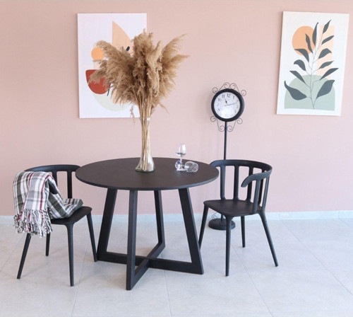 103 Cm Siyah Yuvarlak Yemek Masası, Modern Mat Siyah Mdf Yemek Masası, Sunum/Toplantı Masası
