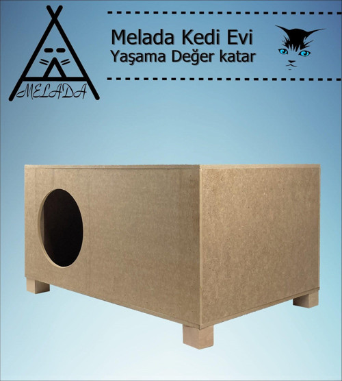 Melada Kedi Evi Dış Ortam Uygun Ahşap Kedi Evi 57x40x28 cm