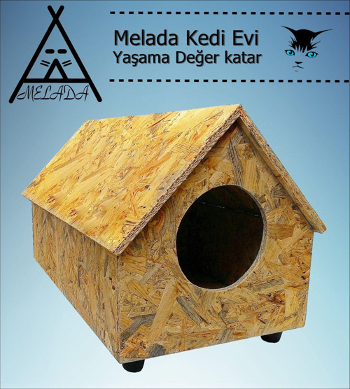Melada Kedi Evi Dış Ortam Uygun Ahşap Kedi Evi OSB 55x40x40 cm