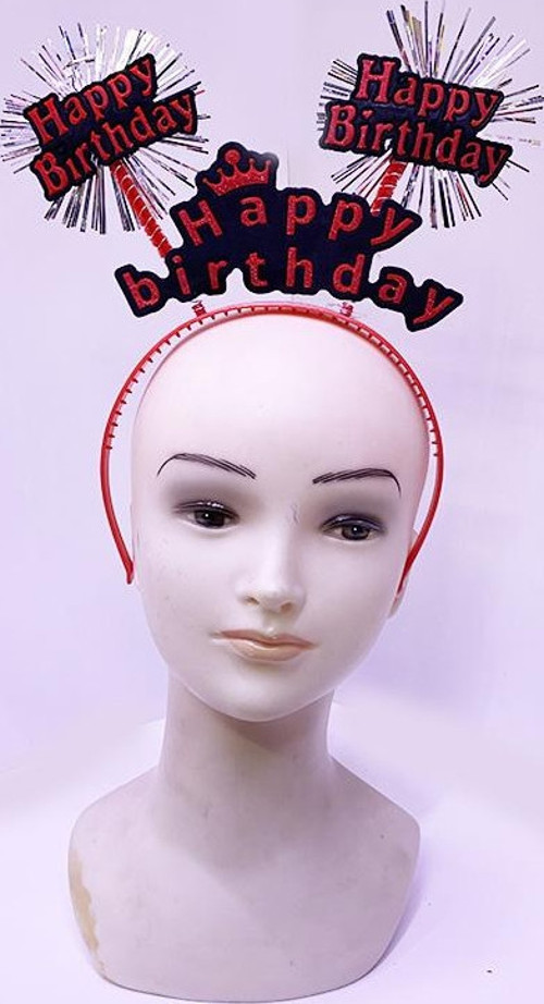 Happy Birthday Yazılı Püsküllü Neon Kırmızı Renk Doğum Günü Tacı 22x19 cm