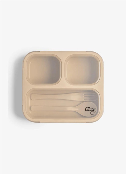 Çatal ve Kaşıklı Bento Beslenme Kutusu Seti - Beige 1061015