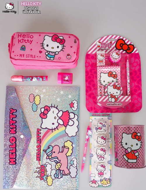 YENİ SEZON LİSANSLI HELLO KITTY 14 PARÇA KIRTASİYE SETİ KALEM ÇANTASI,ÇITÇIT DOSYA,METAL KALEMLİK,NOT DEFTERİ,Kalemtıraş,