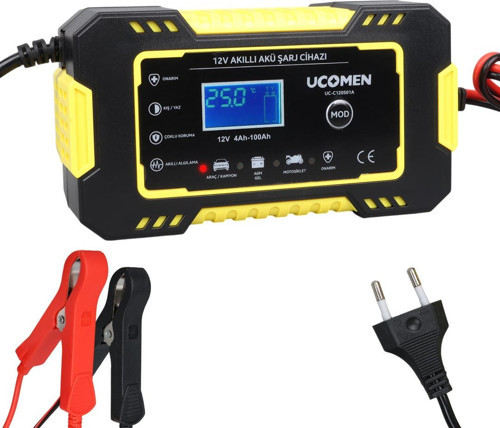 UC-C120501A Sarı 12 Volt 6 Amper Kırmızı Led Göstergeli Akü Şarj Cihazı Oto Motor Akü Şarj Aleti