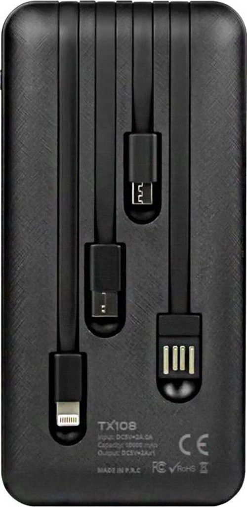 TX108 10000 MAH SİYAH GÖSTERGELİ EKSTRA KABLOLU 4 ÇIKIŞLI POWERBANK