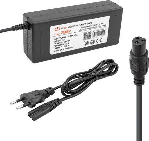 PM-7867 63 Volt 1.1 Amper 3 Pinli Ginger Şarj Cihazı Aleti Adaptörü