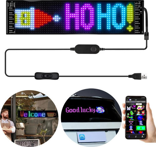 PM-23821 12x47cm Kayan Yazı Led Tabela Oto Araç Arkası Renkli Yazı Tabela Telefon Kontrollü