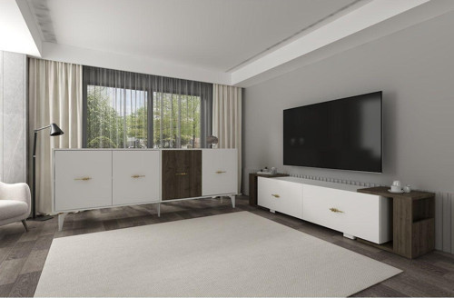 Verydd 2'Li̇ Salon Takimi 180 Cm Konsol (Kx180) Ve Tv Üni̇Tesi̇ Beyaz-Cevi̇Z