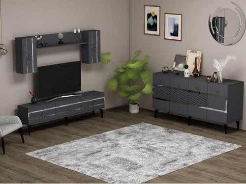 İpek 180 Cm Tv Ünitesi Ve Konsol 2'Li Salon Takımı Antrasit-Gümüş