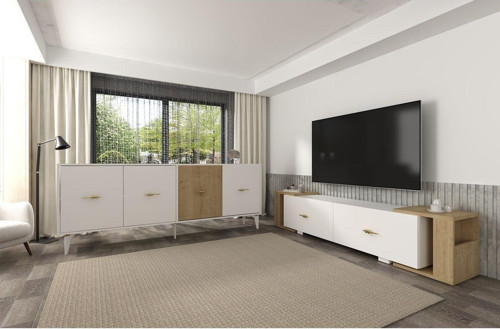 Verydd 2'Li Salon Takımı 180 Cm Konsol (Kx180) Ve Tv Sehpası Beyaz-Safirmeşe