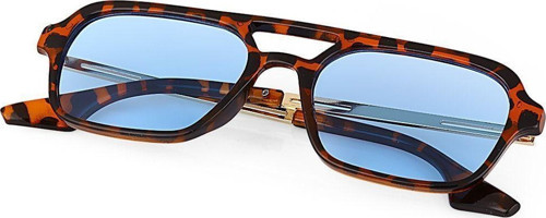 Leopard Çerçeve Mavi Lens Retro Tasarım Pilot Model Erkek Güneş Gözlüğü