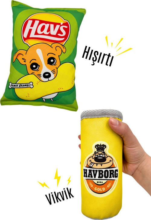 Market Köpek Oyuncak Seti 2 Adet Sesli Köpek Oyuncakları Peluş Cips Ve Peluş Kutu İçecek
