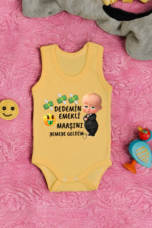 %100 Pamuklu Dedemim Emekli Maaşını Yemeye Geldim Baskılı Yumuşak Doku Baskılı Zıbın & Body