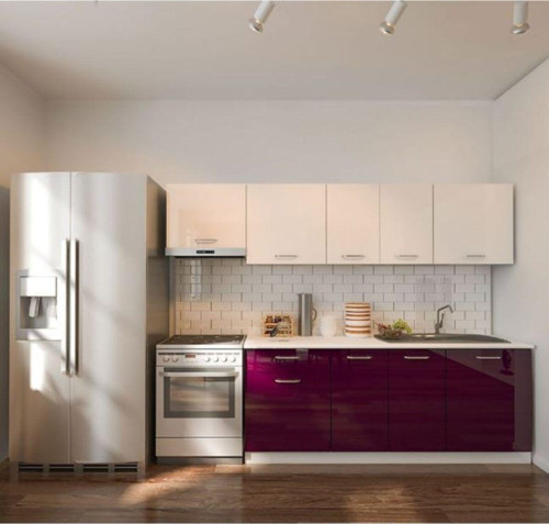 Tdesigno Nisan Hazır Mutfak Dolabı 260 Cm - Parlak Mürdüm Ve Beyaz -Tezgah Dahil Değil