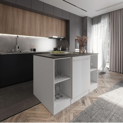 Tdesigno Reina Mutfak Adası Alt Modül 140 Cm Beyaz -Antrasit Tezgah Dahil