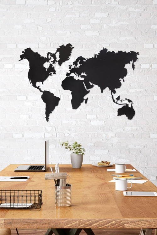 Düz Dünya Haritası Ev&Ofis Metal Duvar Tablosu - 70x105 Cm