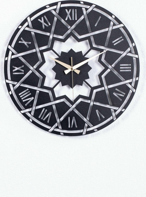 Dolgulu Yıldızlı Siyah Duvar Saati 1,5 Mm Kalınlık 50x50 Cm