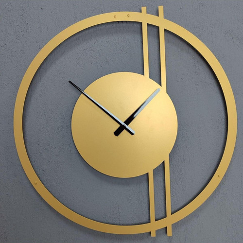 Double Line Metal Gold - Altın Duvar Saati - Ev - Ofis Saati - Hediye Saat - 100 x 97 Cm