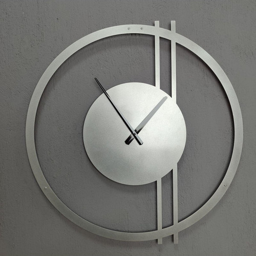 Double Line Metal Silver - Gümüş Duvar Saati - Ev - Ofis Saati - Hediye Saat - 100 x 97 Cm