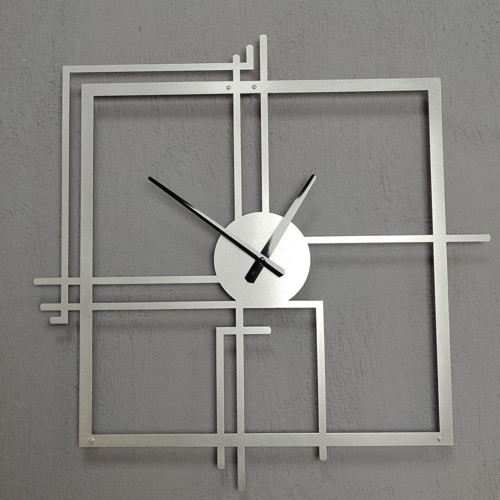 Kare Querencia Metal Gümüş - Silver Duvar Saati - Ev - Ofis Saati - Hediye Saat 70 x 70 Cm