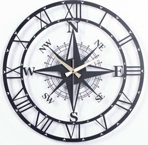 Pusulalı Modern Metal Siyah Duvar Saati 1,5 Mm Kalınlık 60 x 60 Cm