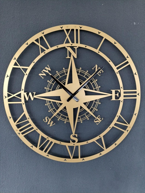 Pusulalı Modern Metal Gold - Altın Duvar Saati 1,5 Mm Kalınlık 60 x 60 Cm