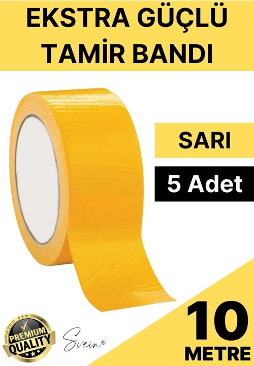 5 Adet 10 mt Sarı Tamir Takviye Kapatıcı Güçlü Onarım Bandı Su Geçirmez Sızdırmaz Dayanım Çatlak