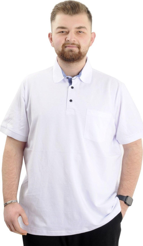 Battal Beden Erkek Tshirt Polo Yaka Cepli Klasik Pike 20552 Beyaz