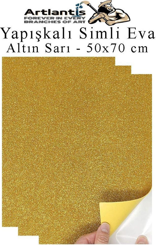 Altın Sarı Yapışkanlı Simli Eva 50x70 cm 3 Adet Simli Yapışkanlı Eva Süngeri Okul Kreş Anasınıfı Elişi Etkinlikleri Hobi