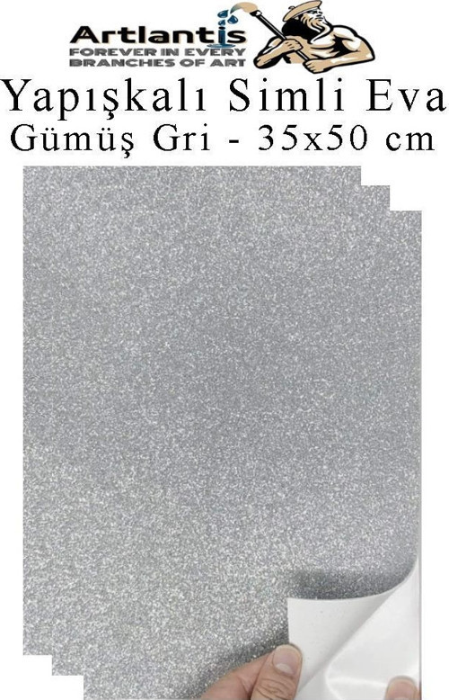 Gümüş Gri Yapışkanlı Simli Eva 35x50 cm 3 Adet Simli Yapışkanlı Eva Süngeri Okul Kreş Anasınıfı Elişi Etkinlikleri Hobi