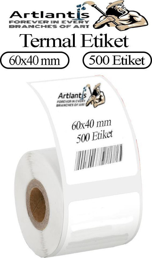 60x40 mm Barkod Etiketi Yapışkanlı 1 Adet Rulo Etiket Termal Barkot Terazi Etiketi 500 lü Barkod Yazıcılarına Uyumludur
